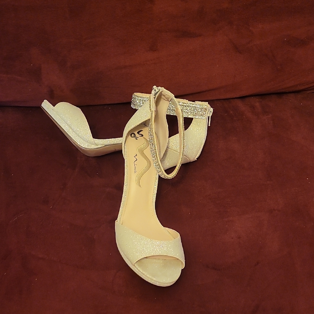 Nina Sparkling Cream Heels with Ankle Strap